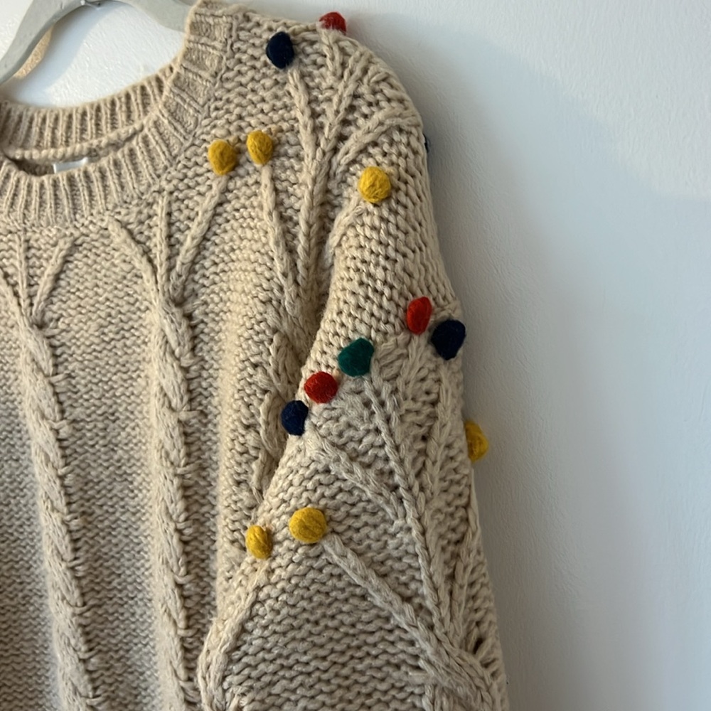 Cozy Beige Sweater with Colorful Accents